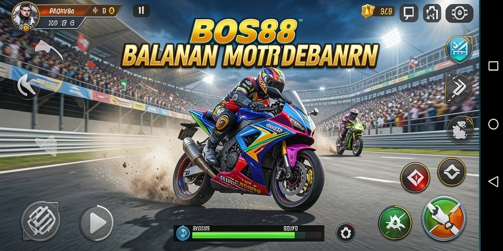 Tampilan gameplay menegangkan dari balapan motor BOS88.