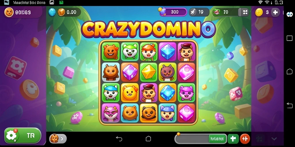 Tampilan gameplay <strong>CRAZYDOMINO</strong> dengan berbagai domino berwarna-warni.