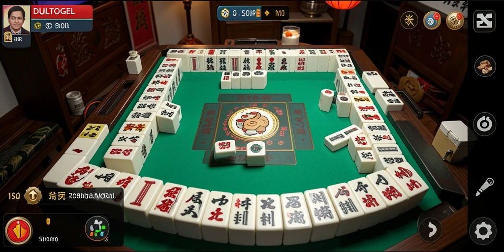 Tampilan gameplay menarik dari DULTOGEL dan suasana Mahjong yang menawan.