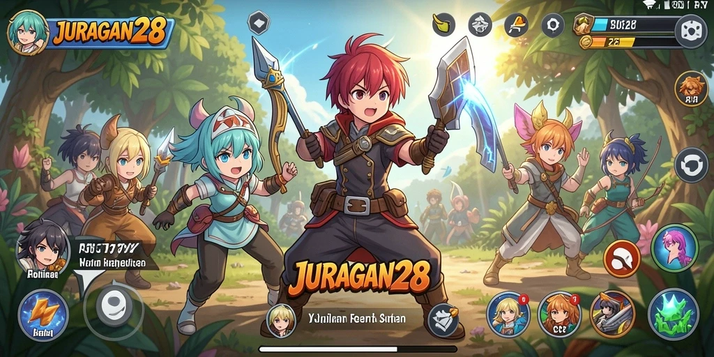 Tampilan gameplay seru di JURAGAN28 dengan karakter anime unik.