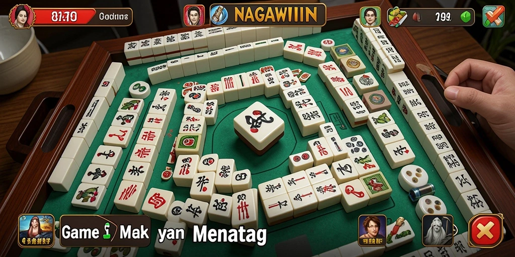 Screenshot gameplay NAGAWIN menampilkan keseruan permainan Mahjong.