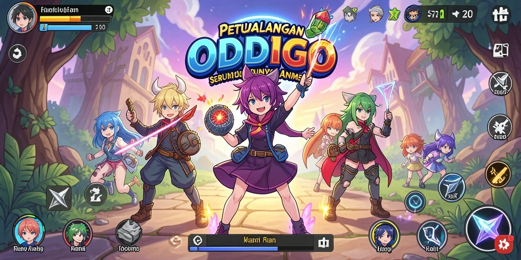 Screenshot ODDIGO menampilkan aksi seru dan karakter anime terkenal.