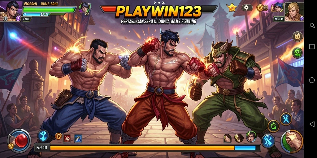 Screenshot utama dari gameplay seru dalam <strong>PLAYWIN123</strong> menunjukkan aksi pertarungan yang intens.